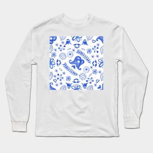 Blue watercolour scandi tile Long Sleeve T-Shirt